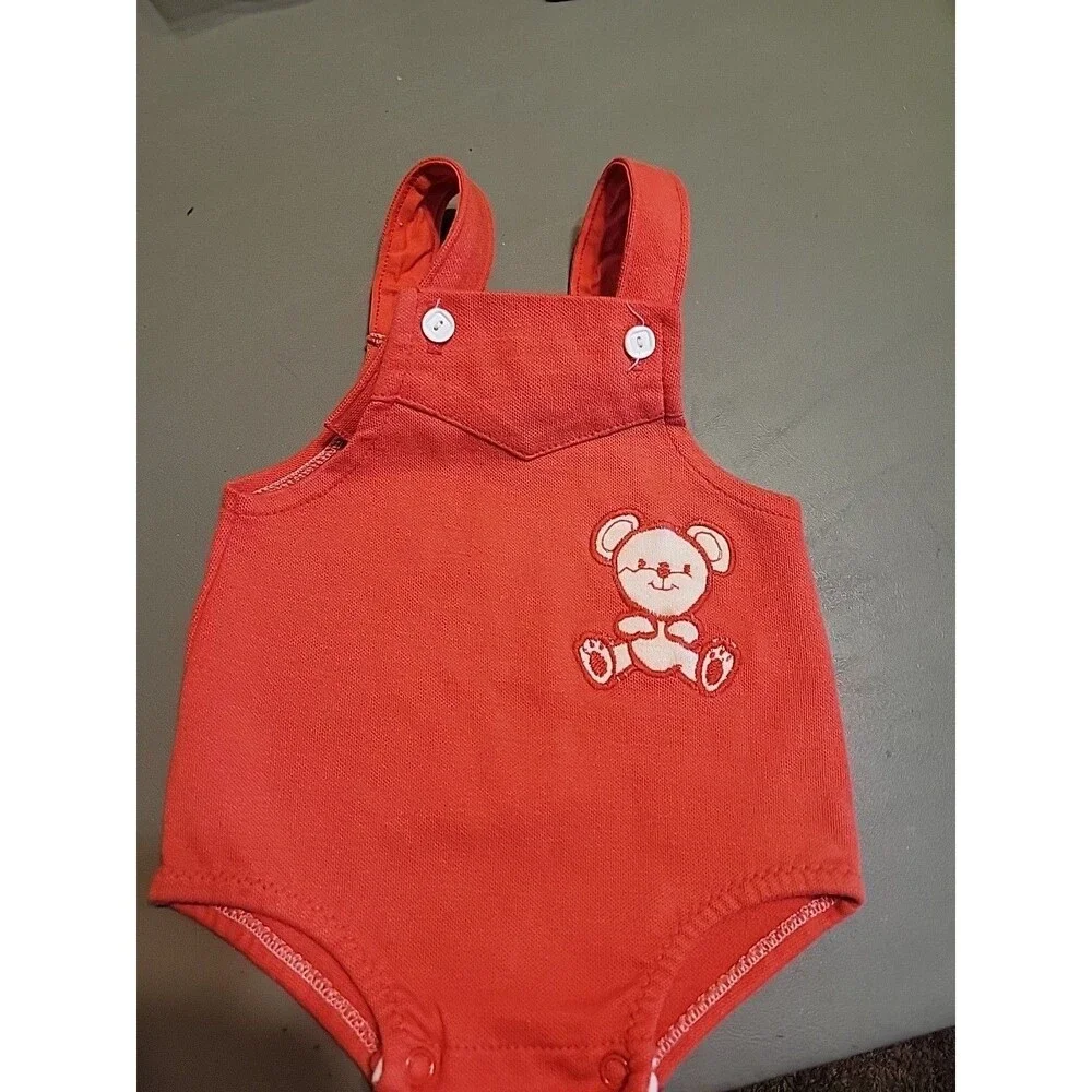 Vtg Carters Overall‎ Shorts Romper 9 Month Teddy Bear Red White
